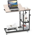thumbnail image 1 of GRAFFY C Shaped End Table - Height Adjustable Couch Sofa Table with Tiltable Tabletop, Lockable Wheels and Storage Shelves, Mobile Side Table for Living Room, Bedroom (Natural), 1 of 18