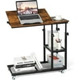 thumbnail image 1 of GRAFFY C Shaped End Table - Height Adjustable Couch Sofa Table with Tiltable Tabletop, Lockable Wheels and Storage Shelves, Mobile Side Table for Living Room, Bedroom (Rustic Brown), 1 of 9
