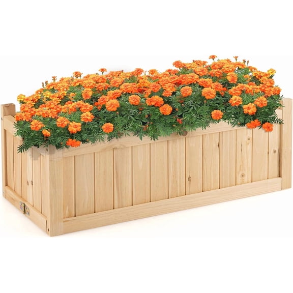 GRAFFY Raised Garden Bed, Folding Wood Planter Box w/Removable Bottom & Drainage, Elevated Planter for Flower Herb Vegetable Fruit, Plant Container for Grass Lawn Patio Backyard 27.5"D x 12"W x 10"H
