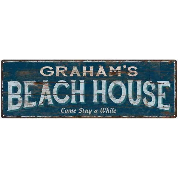 GRAHAM'S Beach House Blue Rustic Cabin Home Decor 6x18 Metal 206180026108