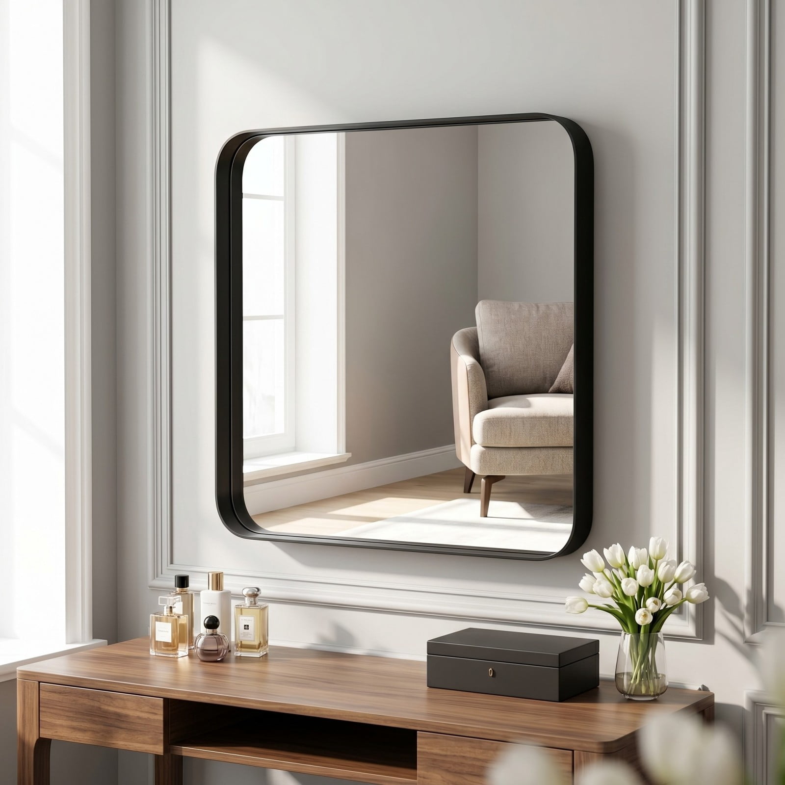 GRAHMCY 20"x20" Bathroom Mirror Wall Mounted Rectangular Vanity Mirror with Deep Frame, Black