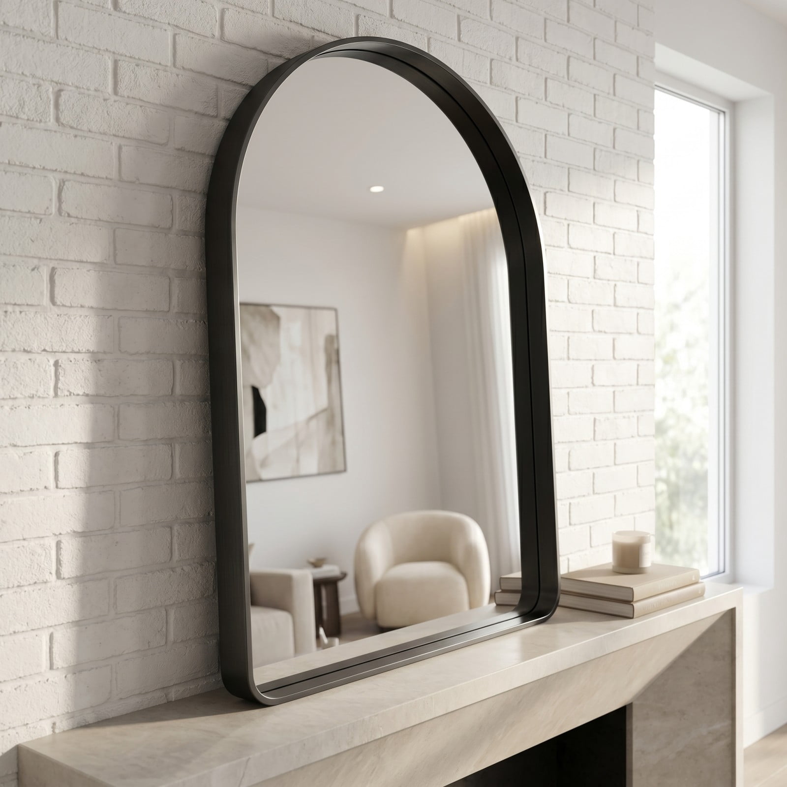 GRAHMCY 20"x30" Arched Bathroom Mirror Rounded Corner Vanity Wall Mirror with Deep Frame, Black