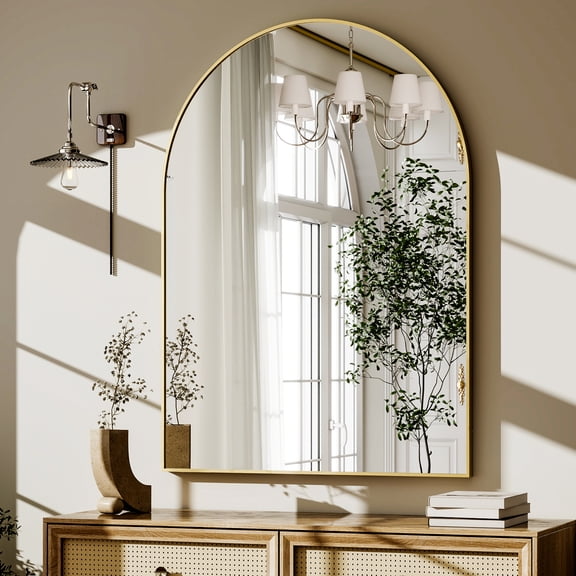 GRAHMCY 20"x30" Arched Bathroom Mirror Wall Mounted Vanity Mirror, Gold