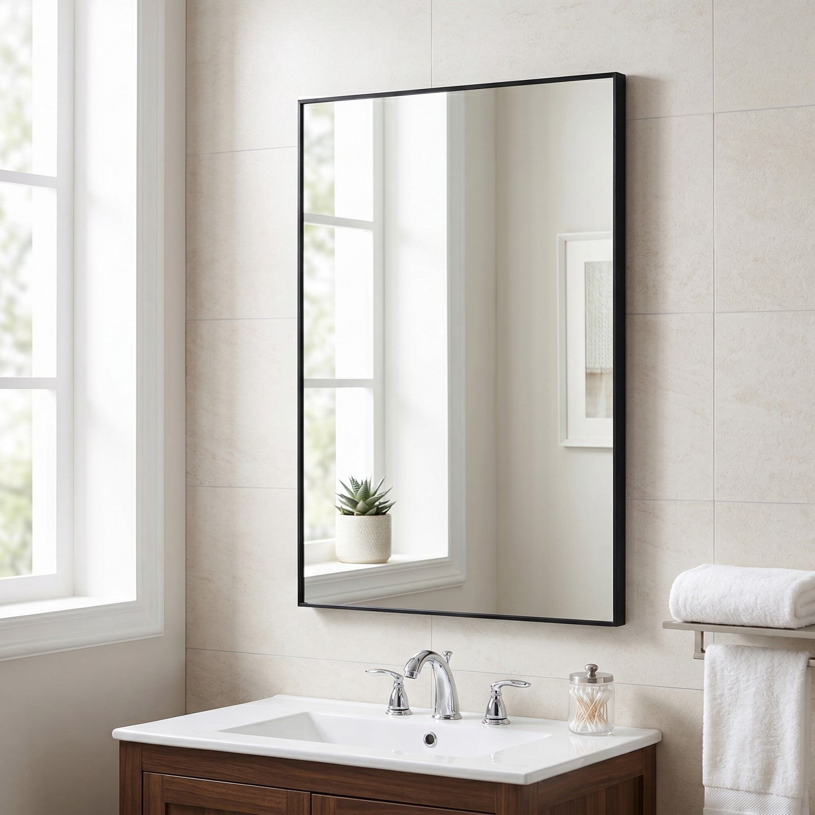GRAHMCY 20"x40" Rectangular Bathroom Wall Mounted Mirror Vanity Mirror, Black