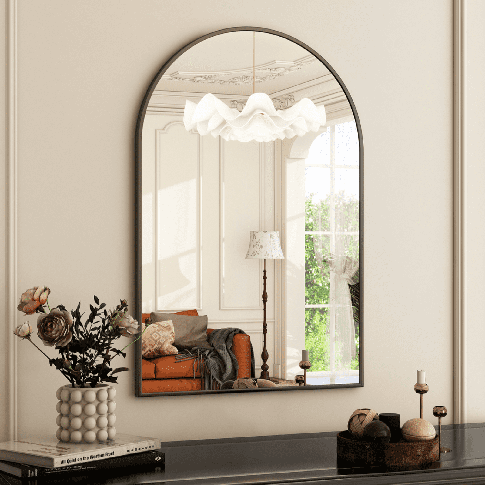 GRAHMCY 24"x16" Arched Bathroom Mirror Wall Mirror With Aluminum Alloy Frame, Black