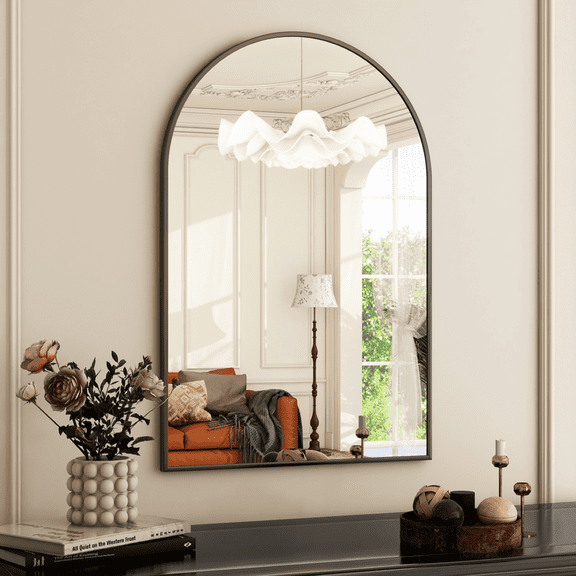 GRAHMCY 24"x16" Arched Bathroom Mirror Wall Mirror With Aluminum Alloy Frame, Black