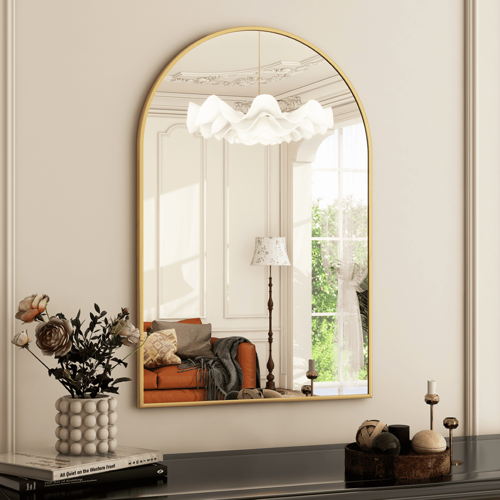 GRAHMCY 24"x16" Arched Bathroom Mirror Wall Mirror With Aluminum Alloy Frame, Gold