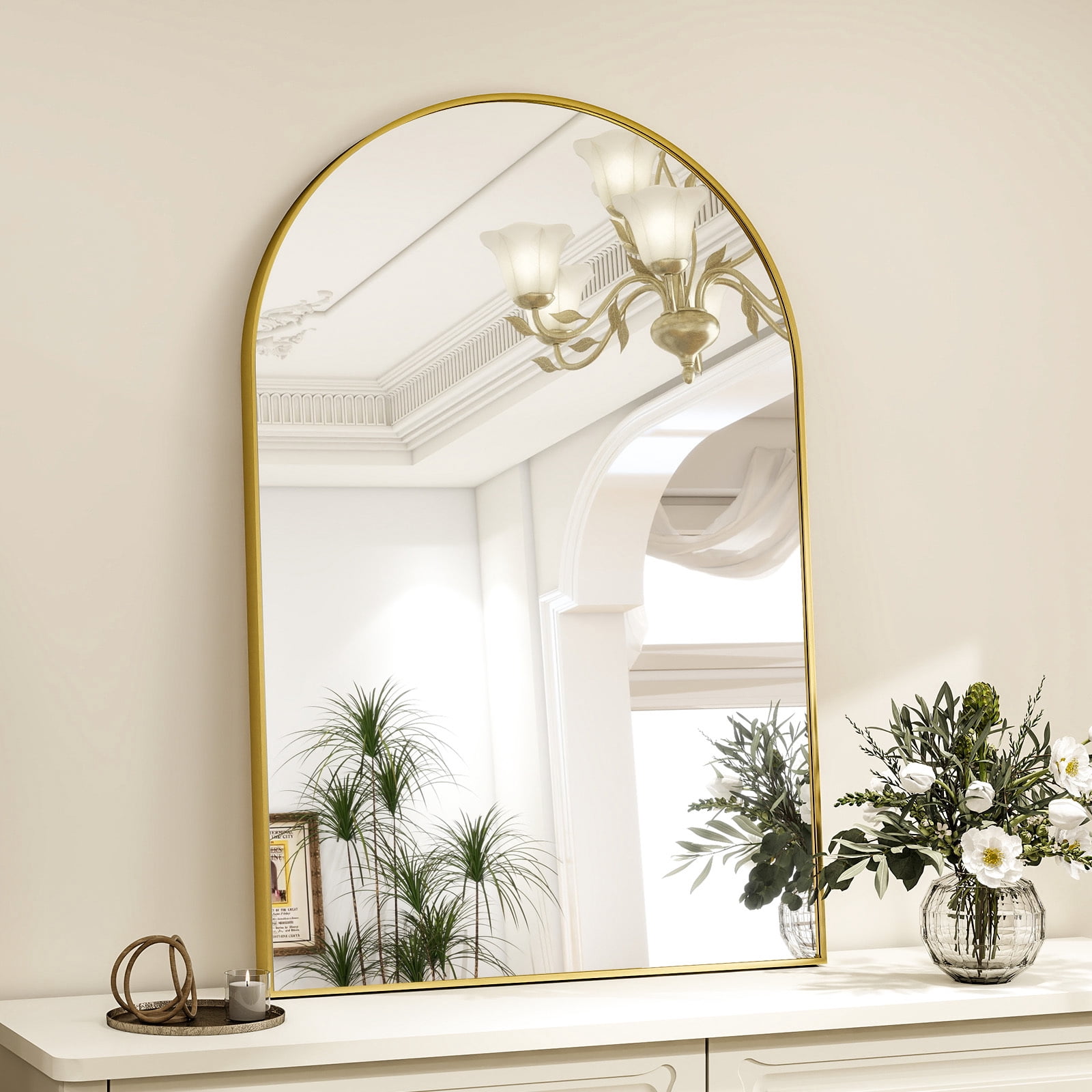 GRAHMCY 24"x36" Arched Bathroom Mirror Wall Mounted Vanity Mirror, Gold