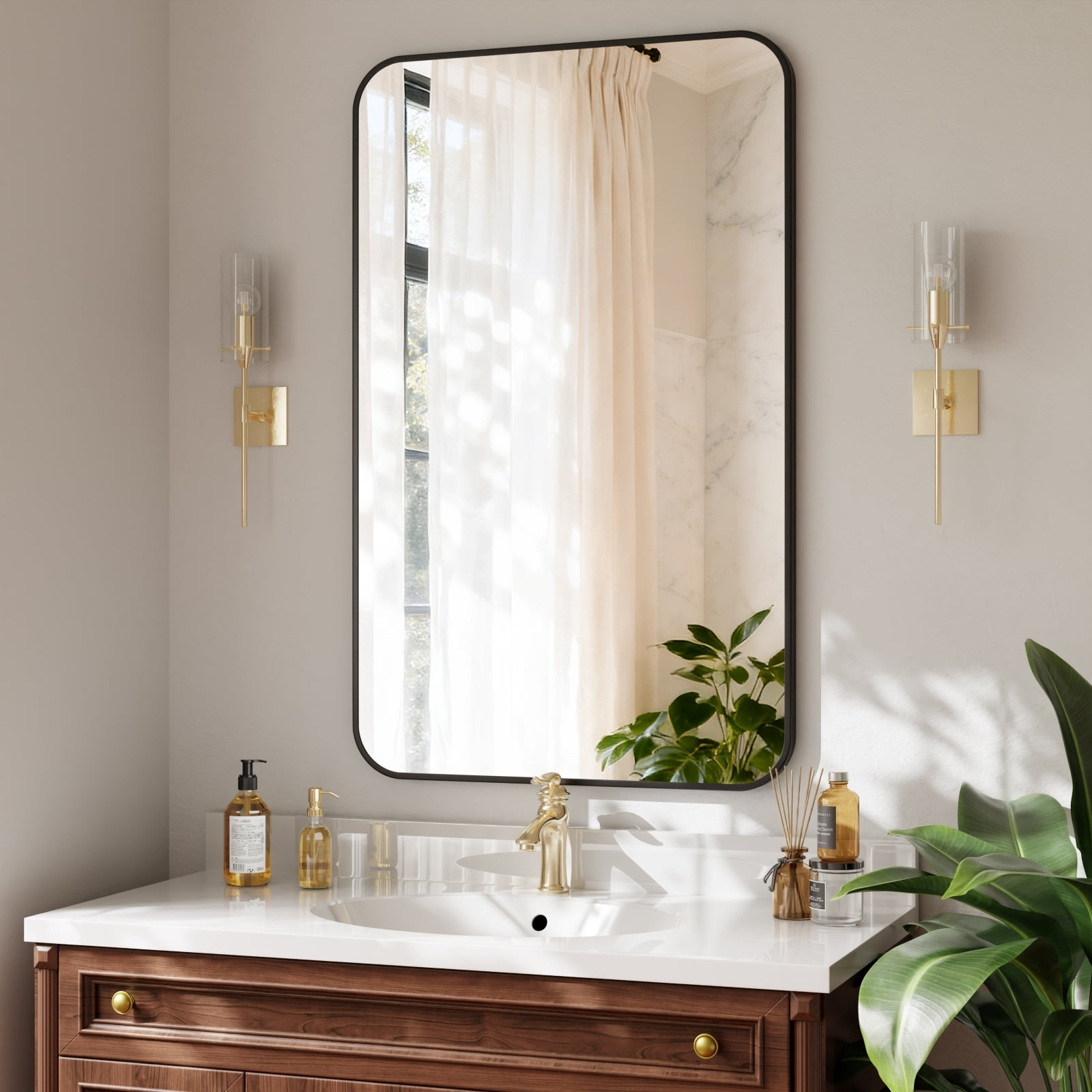 GRAHMCY 24"x36" Bathroom Mirror Wall-Mounted Vanity Mirror with Rectangular Metal Frame, Black