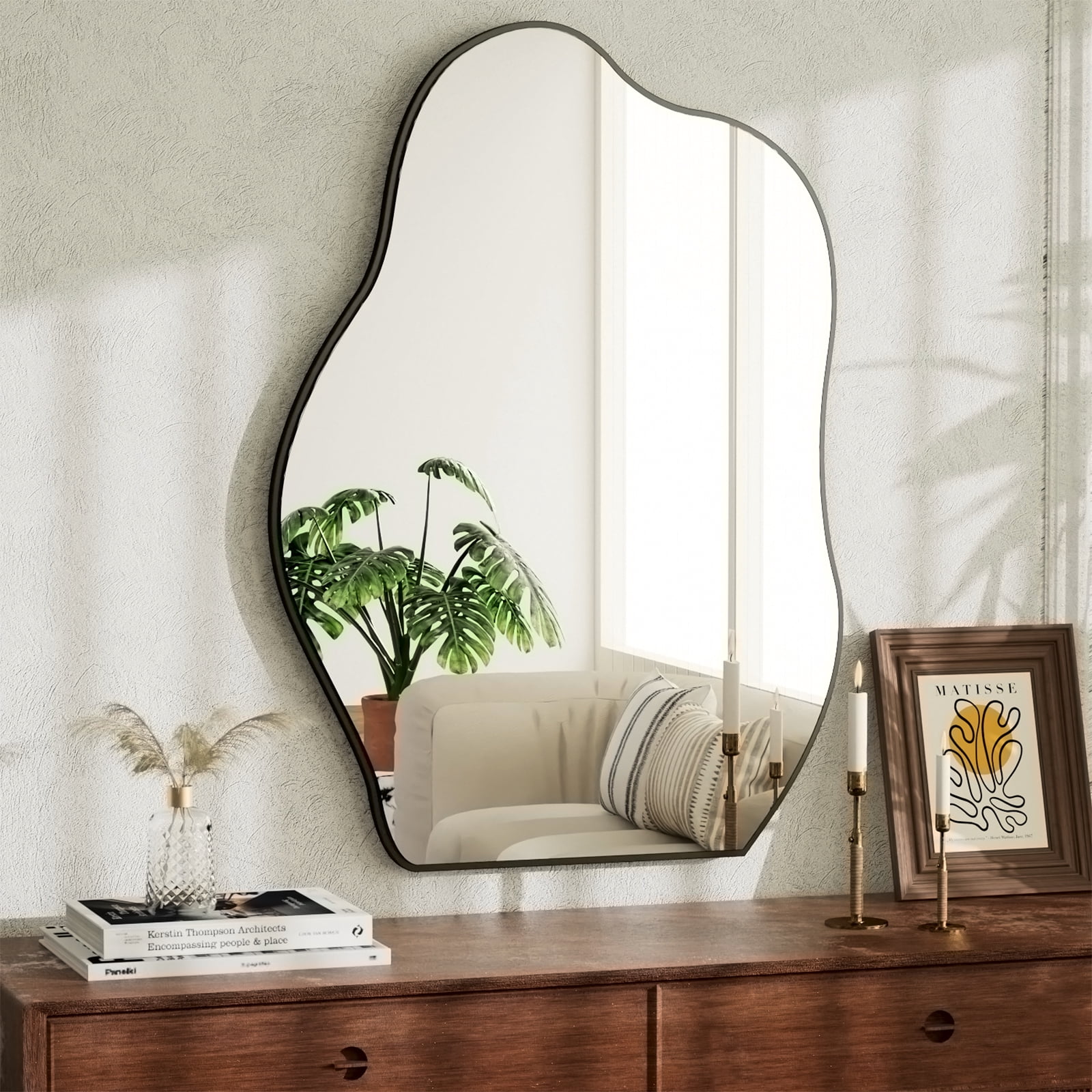 GRAHMCY 28"x20" Irregular Vanity Bathroom Mirror Frameless Wall-mounted Decorative Mirror