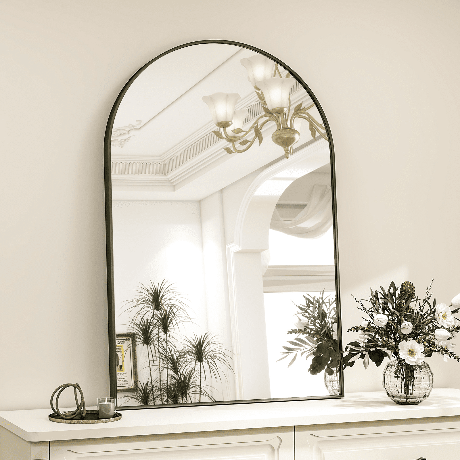 GRAHMCY 30"x20" Arched Bathroom Mirror Wall Mirror With Aluminum Alloy Frame, Black