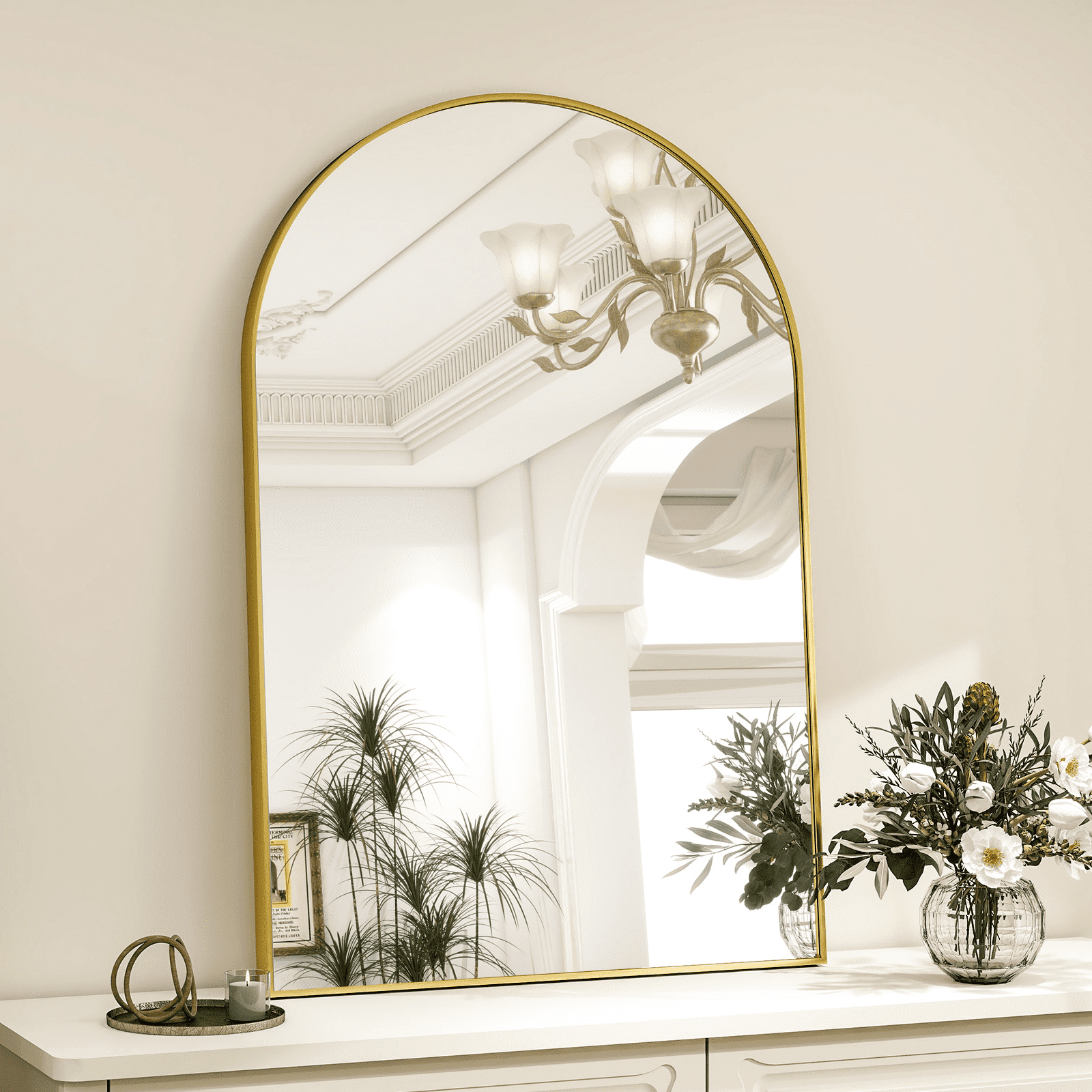 GRAHMCY 30"x20" Arched Bathroom Mirror Wall Mirror With Aluminum Alloy Frame, Gold