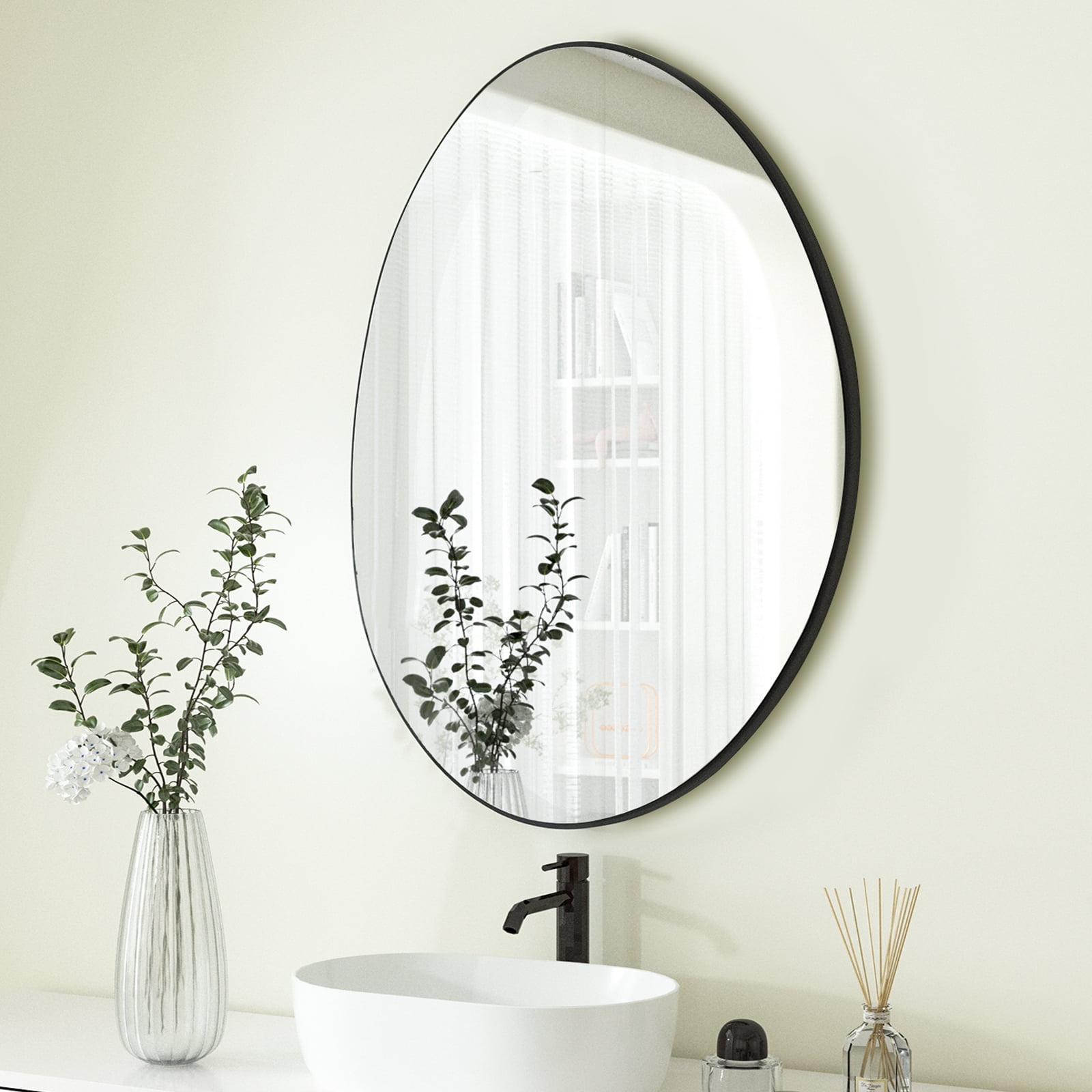 GRAHMCY 30"x20" Irregular Bathroom Mirror Frameless Wall-mounted Decorative Vanity Mirror