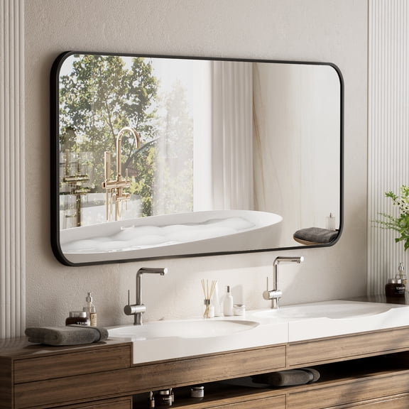 GRAHMCY 30"x48" Bathroom Mirror Wall-Mounted Vanity Mirror with Rectangular Metal Frame, Black