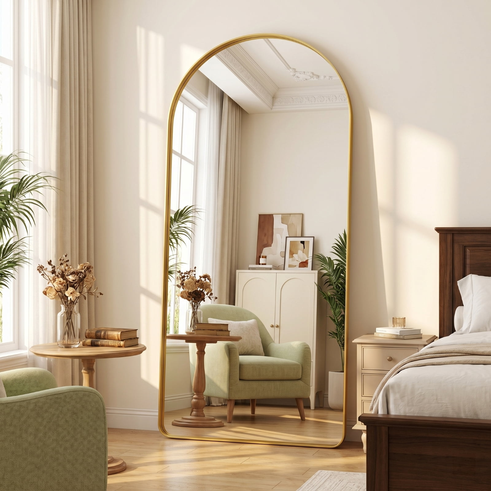 GRAHMCY 30"x71" Arched Floor Mirror Rounded Corner Full Length Mirror with Deep Frame, Gold