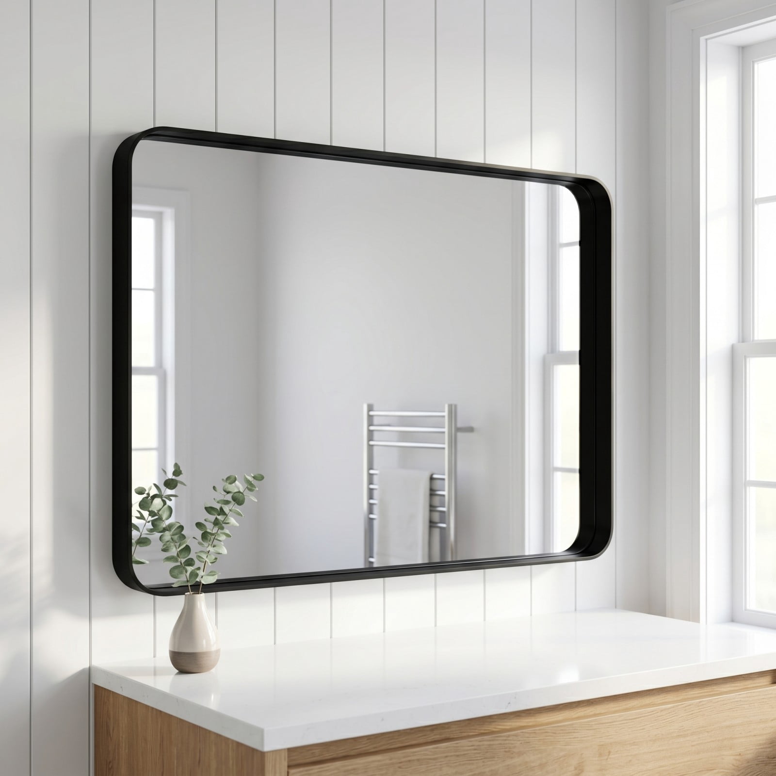 GRAHMCY 32"x40" Rectangular Bathroom Mirror Vanity Wall Mounted Mirror with Deep Frame, Black