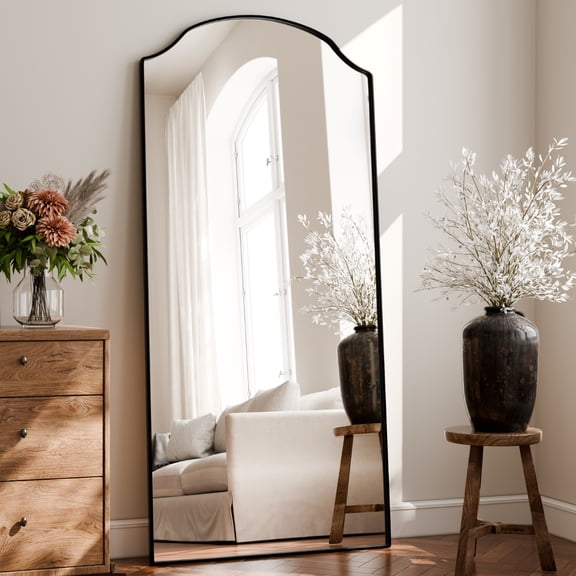 GRAHMCY 32"x71" Full Length Floor Mirror Arched Wall-Mounted Mirror, Black