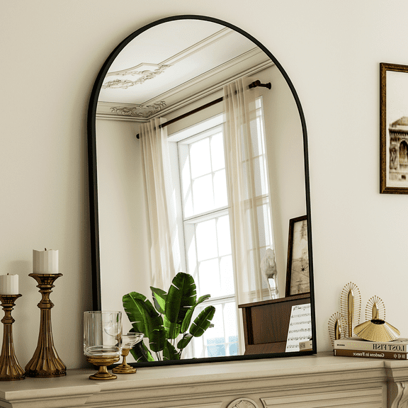 GRAHMCY 36"x24" Arched Bathroom Mirror Wall Mirror With Aluminum Alloy Frame, Black