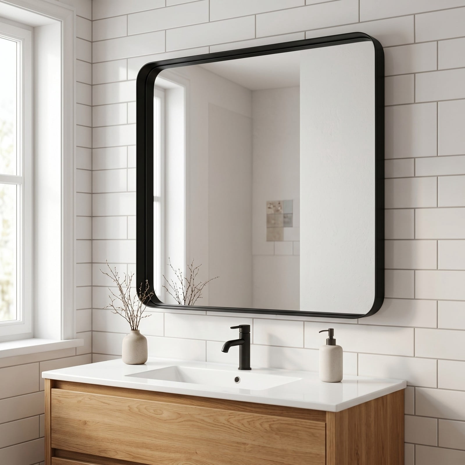 GRAHMCY 36"x36" Bathroom Mirror Wall Mounted Rectangular Vanity Mirror with Deep Frame, Black