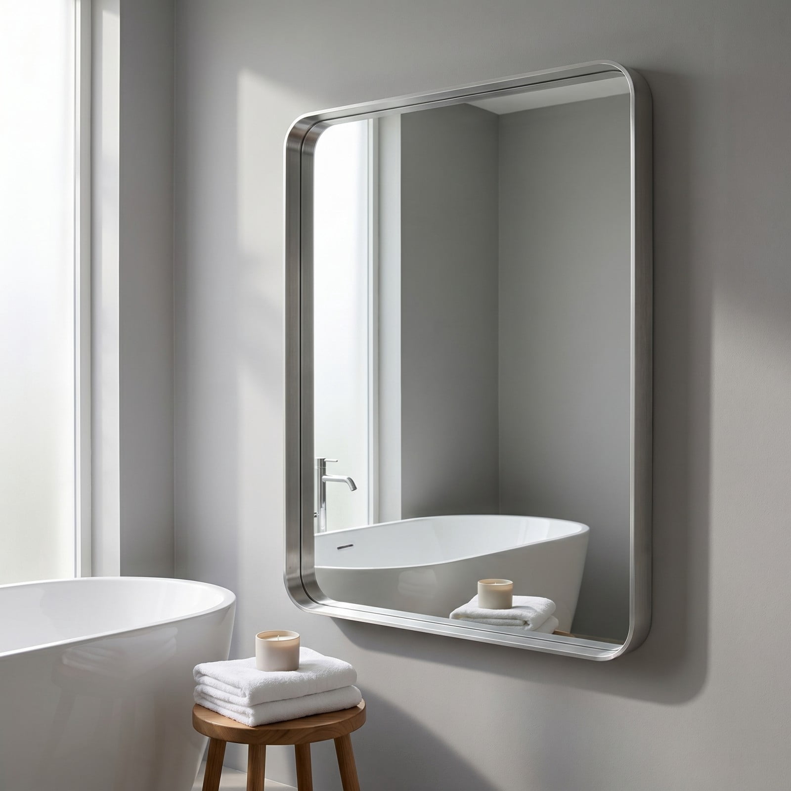 GRAHMCY 36"x40" Bathroom Mirror Wall Mounted Rectangular Vanity Mirror with Deep Frame, Silver