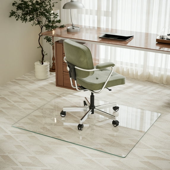 GRAHMCY 36"x46" Office Chair Glass Mat Tempered Glass Mat for Carpeted or Hardwood Floors,Clear