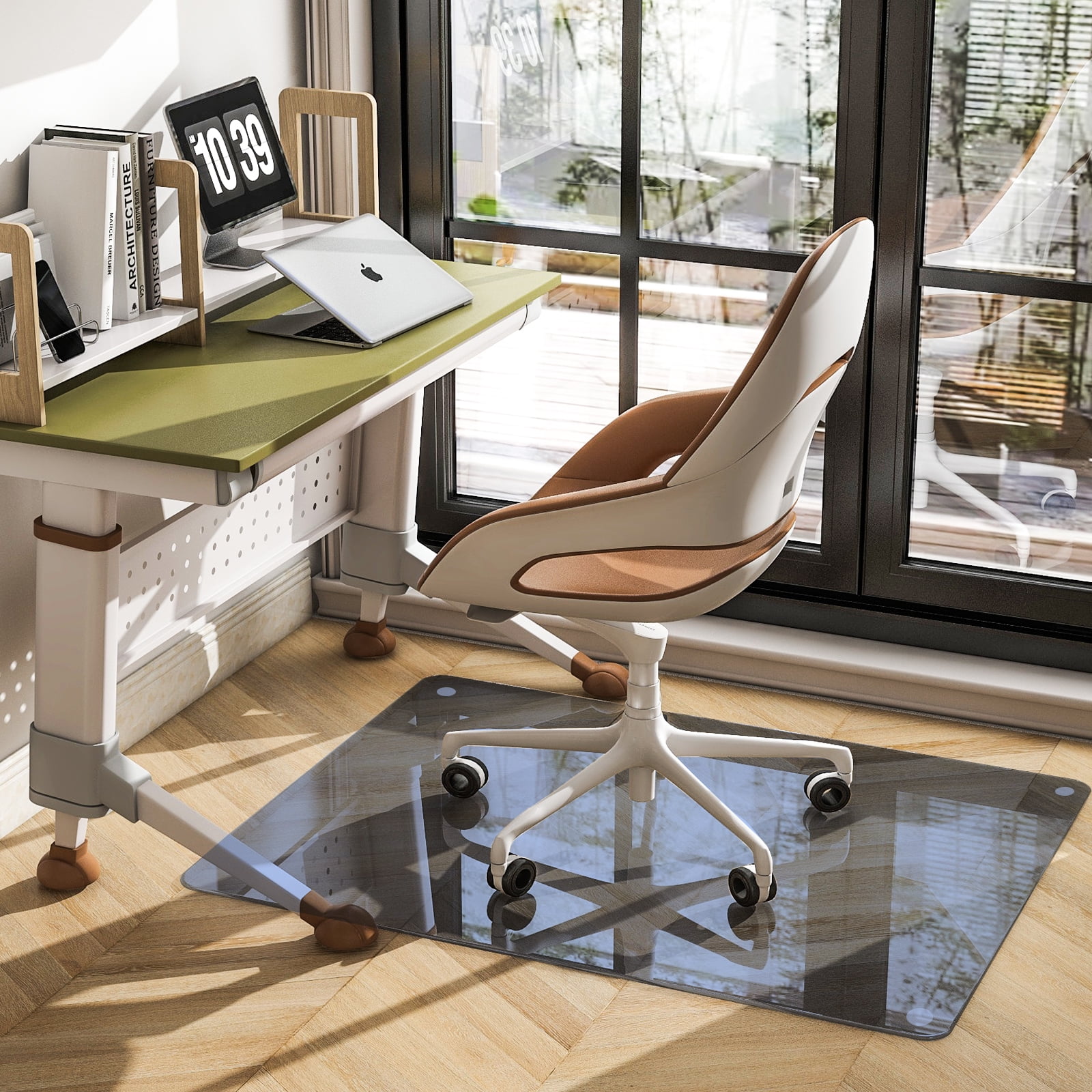 GRAHMCY 36"x46" Office Chair Glass Mat Tempered Glass Mat for Carpeted or Hardwood Floors,Gray