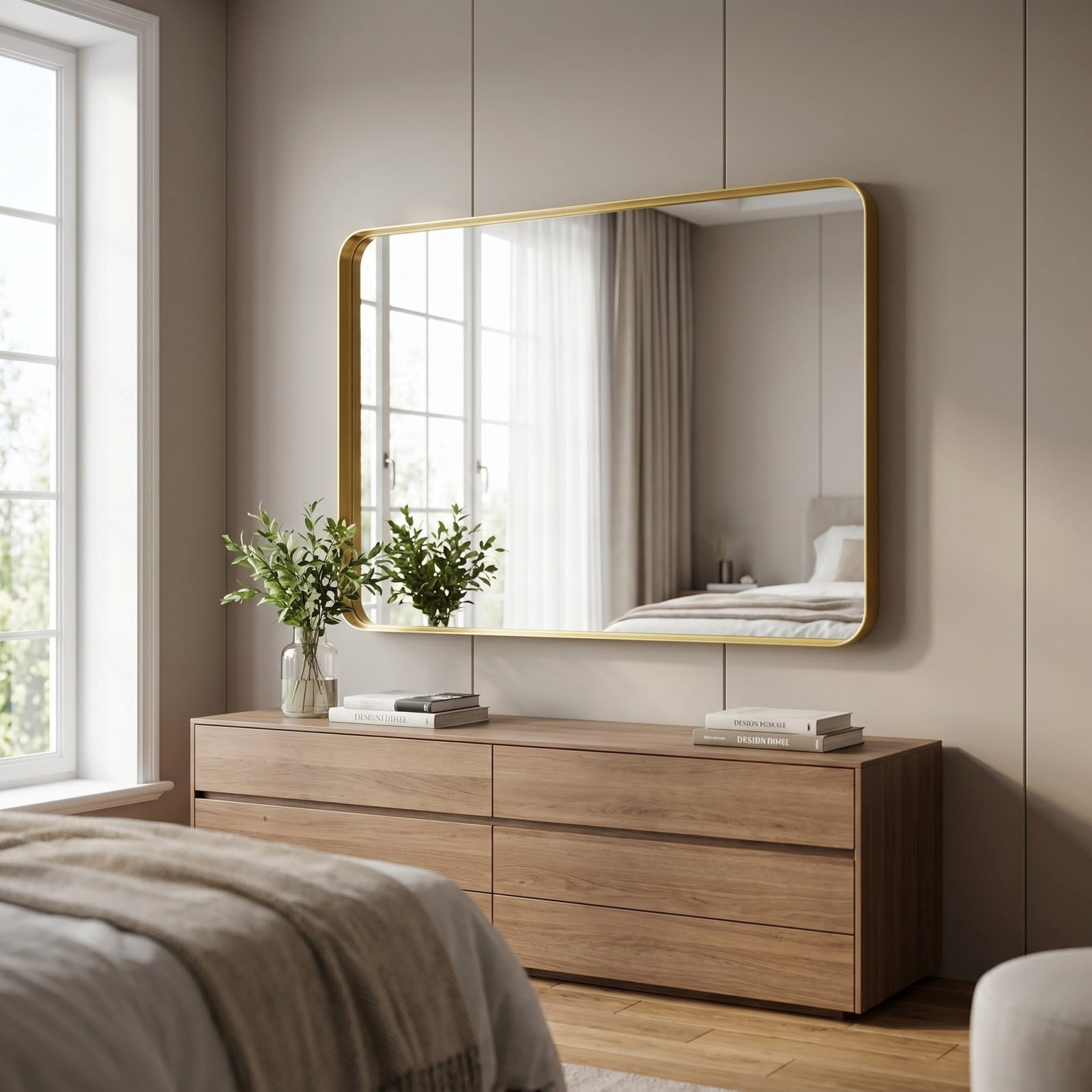 GRAHMCY 36"x55" Bathroom Mirror Wall Mounted Rectangular Vanity Mirror with Deep Frame, Gold