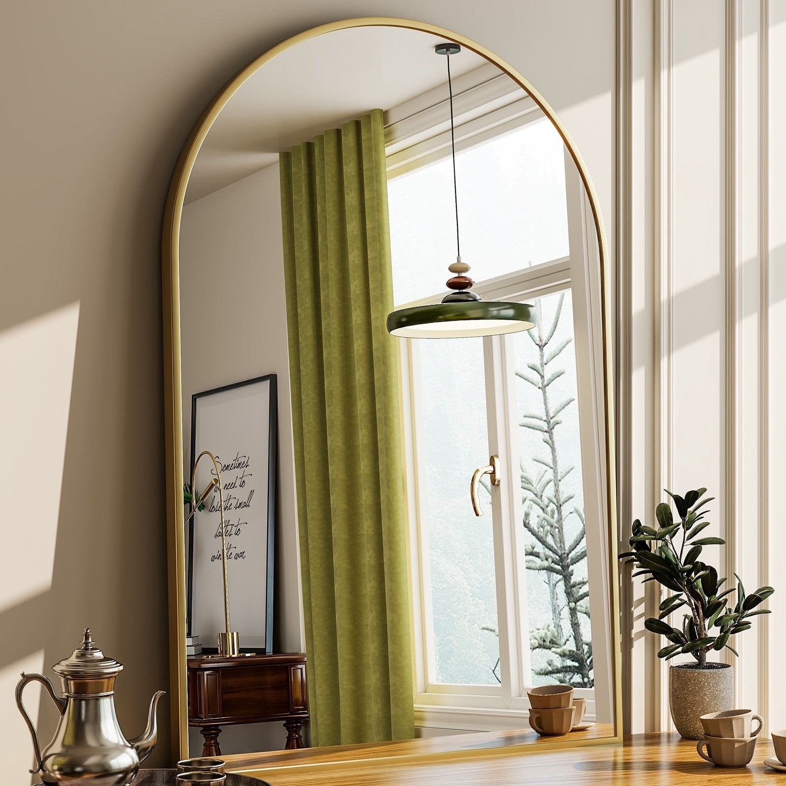 GRAHMCY 38"x26" Arched Bathroom Mirror Wall Mirror With Aluminum Alloy Frame, Gold