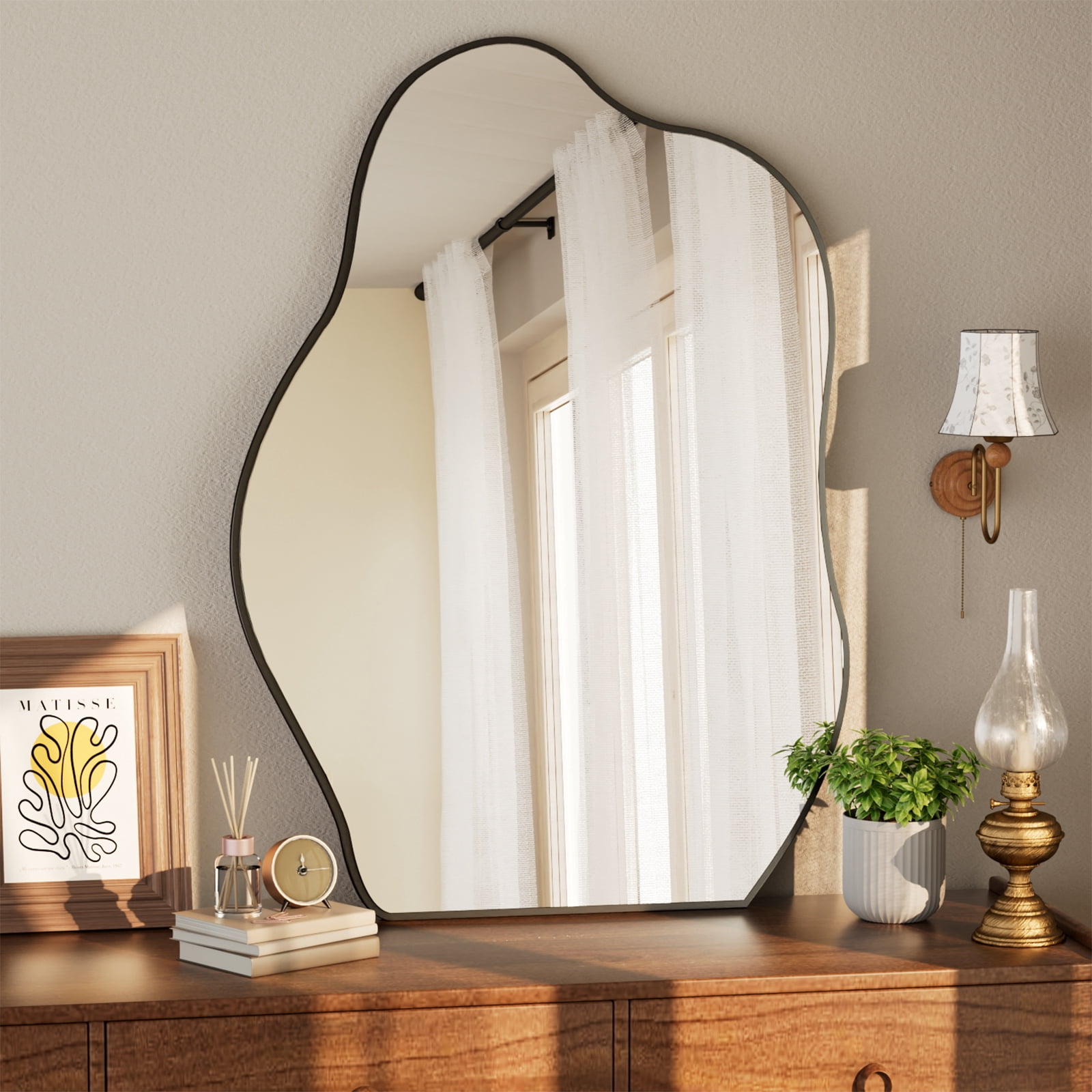 GRAHMCY 40"x26" Irregular Vanity Bathroom Mirror Frameless Wall-mounted Decorative Mirror