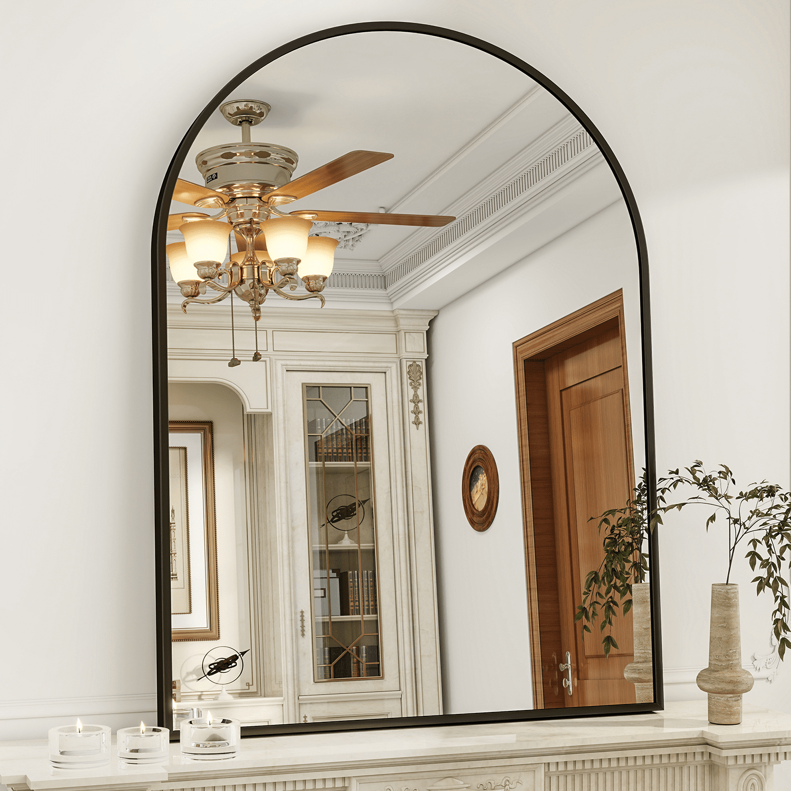 GRAHMCY 40"x30" Arched Bathroom Mirror Wall Mirror With Aluminum Alloy Frame, Black