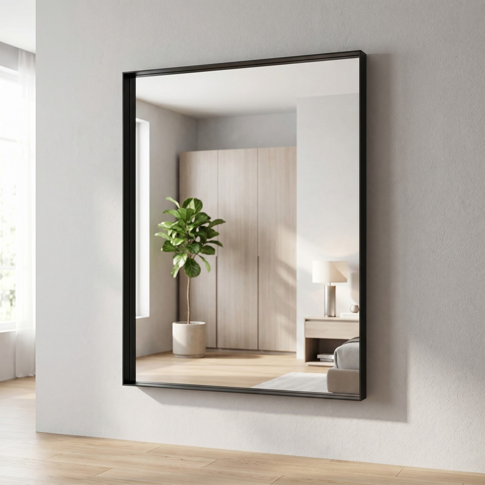GRAHMCY 40"x40" Bathroom Wall Mounted Mirror Vanity Rectangular Mirror with Deep Frame, Black