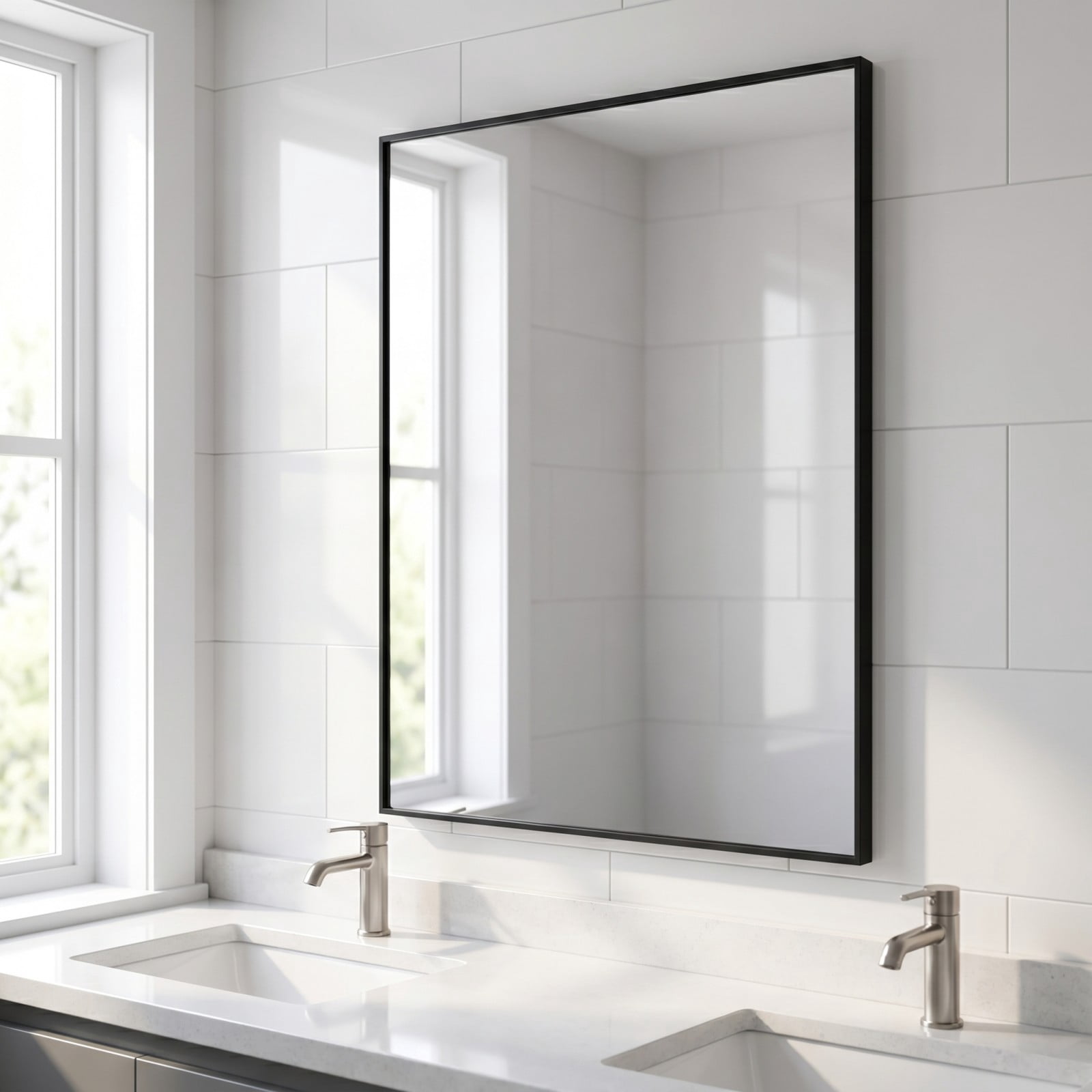 GRAHMCY 40"x48" Rectangular Bathroom Wall Mounted Mirror Vanity Mirror, Black