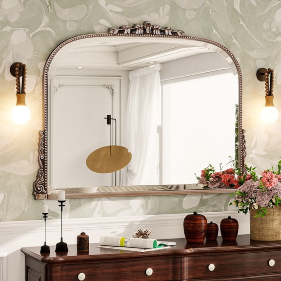 GRAHMCY 44"x 32" Bathroom Mirror Arched Vanity Mirror Decor Wall Mirror Vintage Mirror, Antique Silver