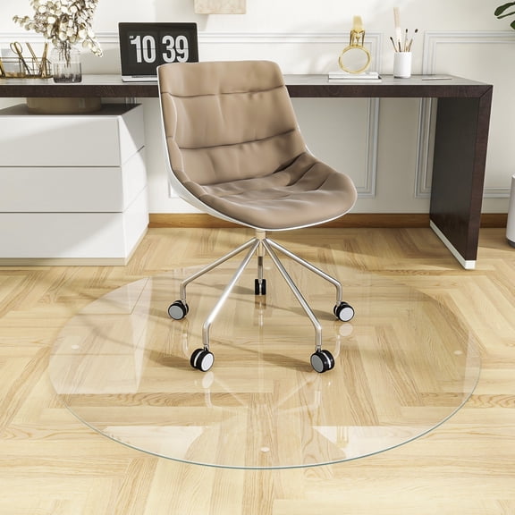 GRAHMCY 46"x46" Glass Chair Mat Round Tempered Glass Floor Mat for Carpeted or Hardwood Floors,Clear