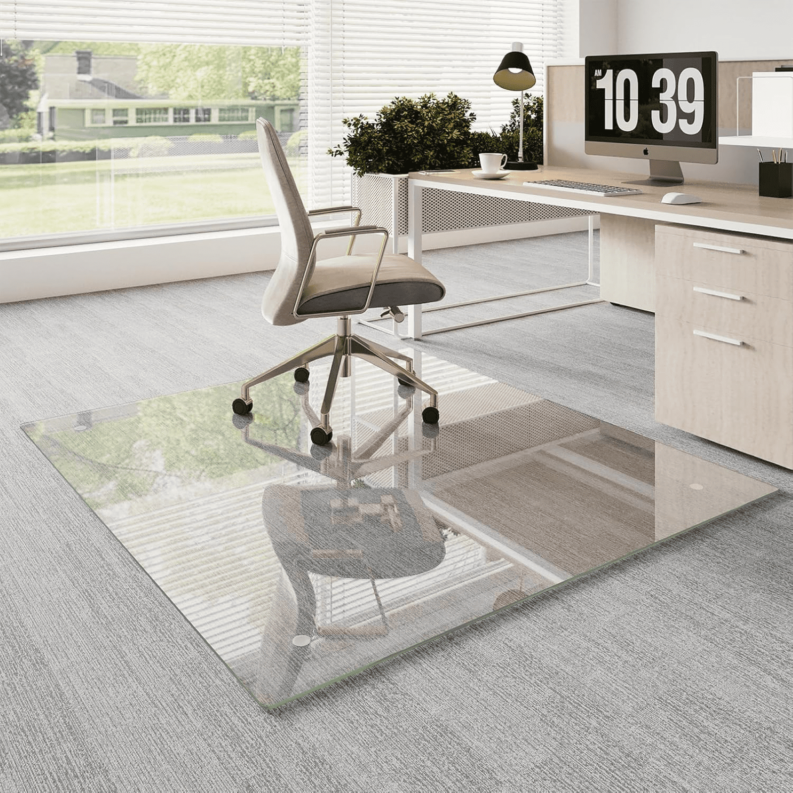 GRAHMCY 46"x55" Office Chair Glass Mat Tempered Glass Mat for Carpeted or Hardwood Floors,Clear