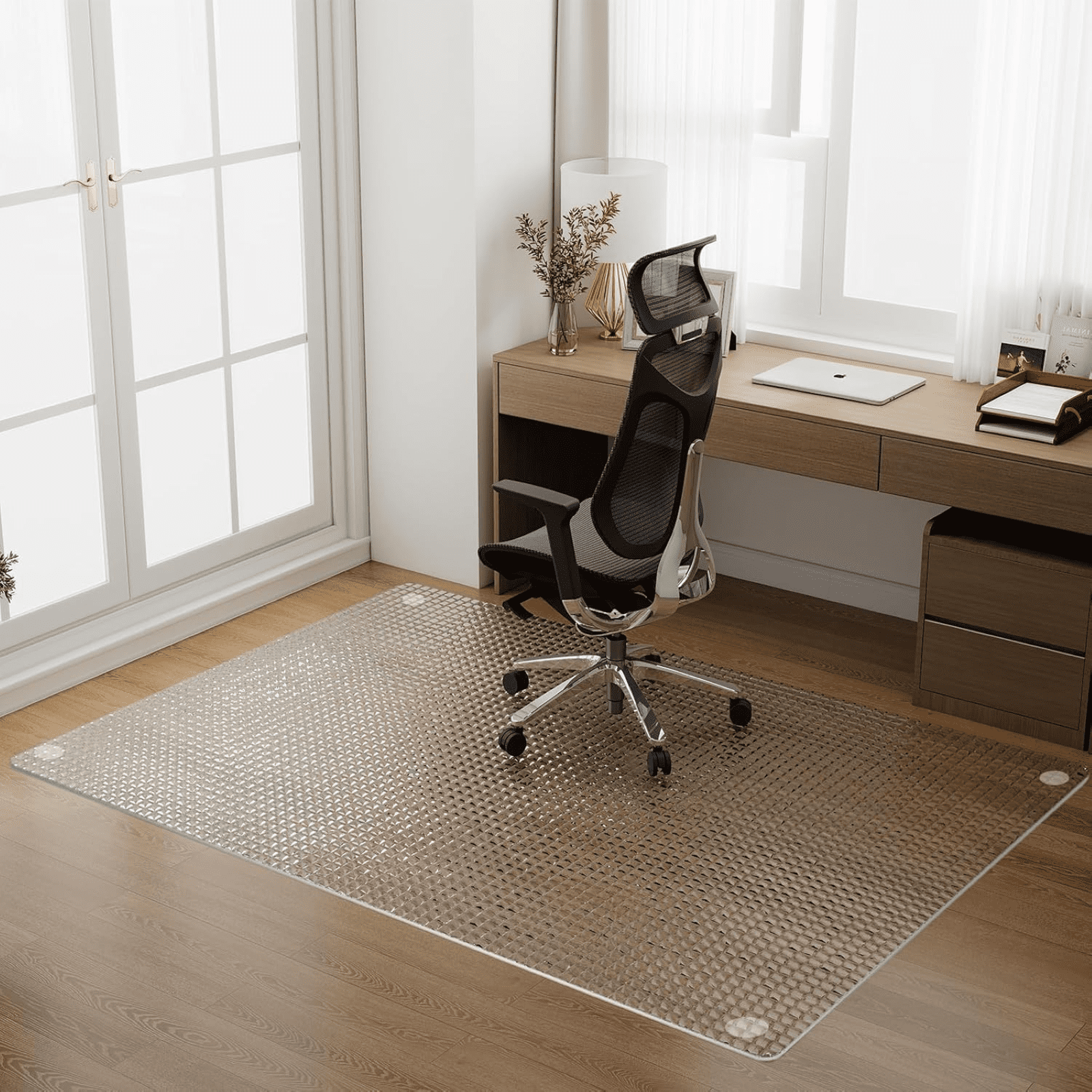GRAHMCY 46"x55" Wave Glass Chair Mat Tempered Glass Embossed Wave Pattern Chair Mat