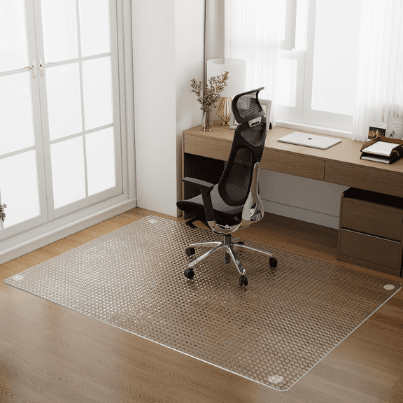GRAHMCY 46"x55" Wave Glass Chair Mat Tempered Glass Embossed Wave Pattern Chair Mat