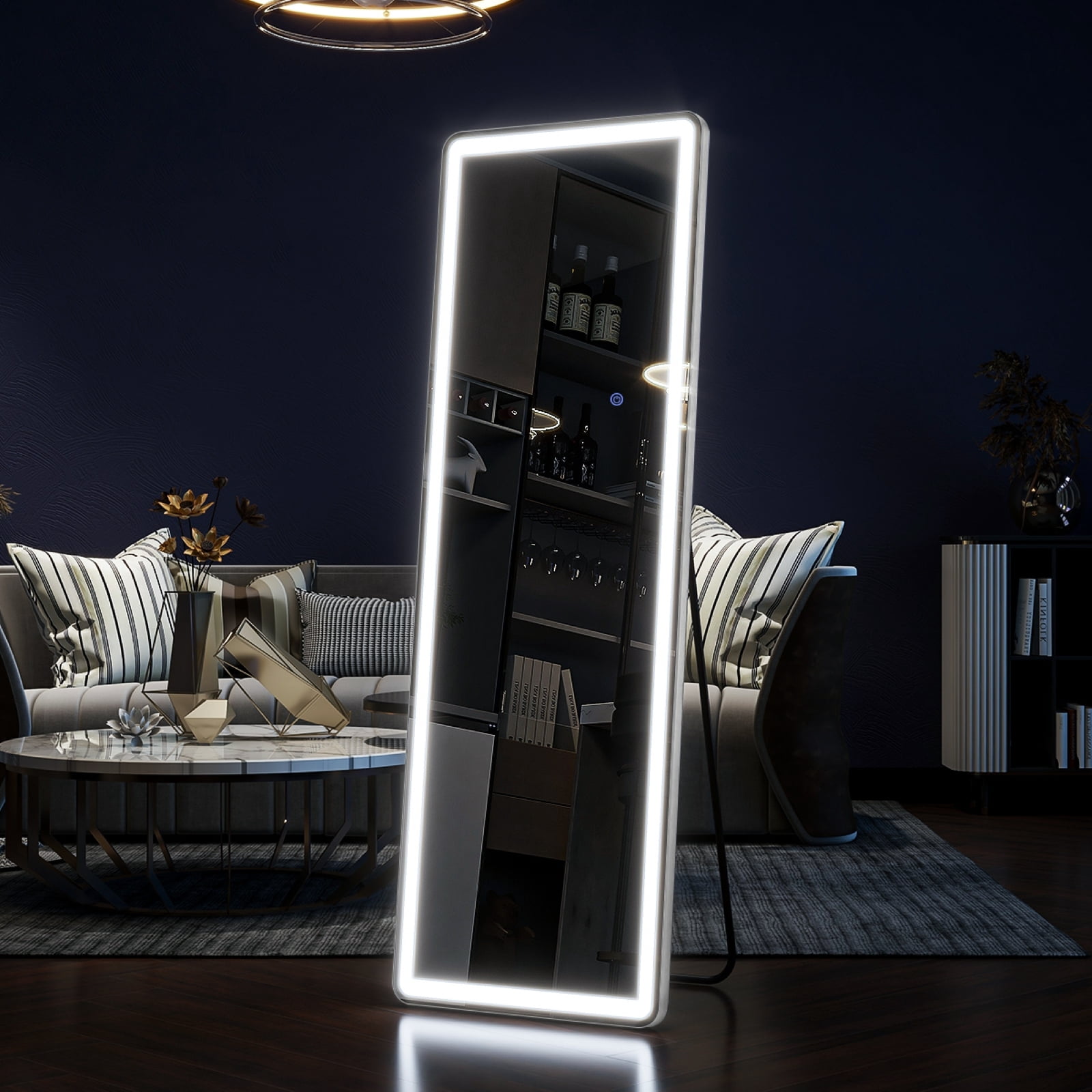 GRAHMCY 60"x16" Full Length Mirror with Lights LED Floor Mirror Wall-mounted Dressing Mirror