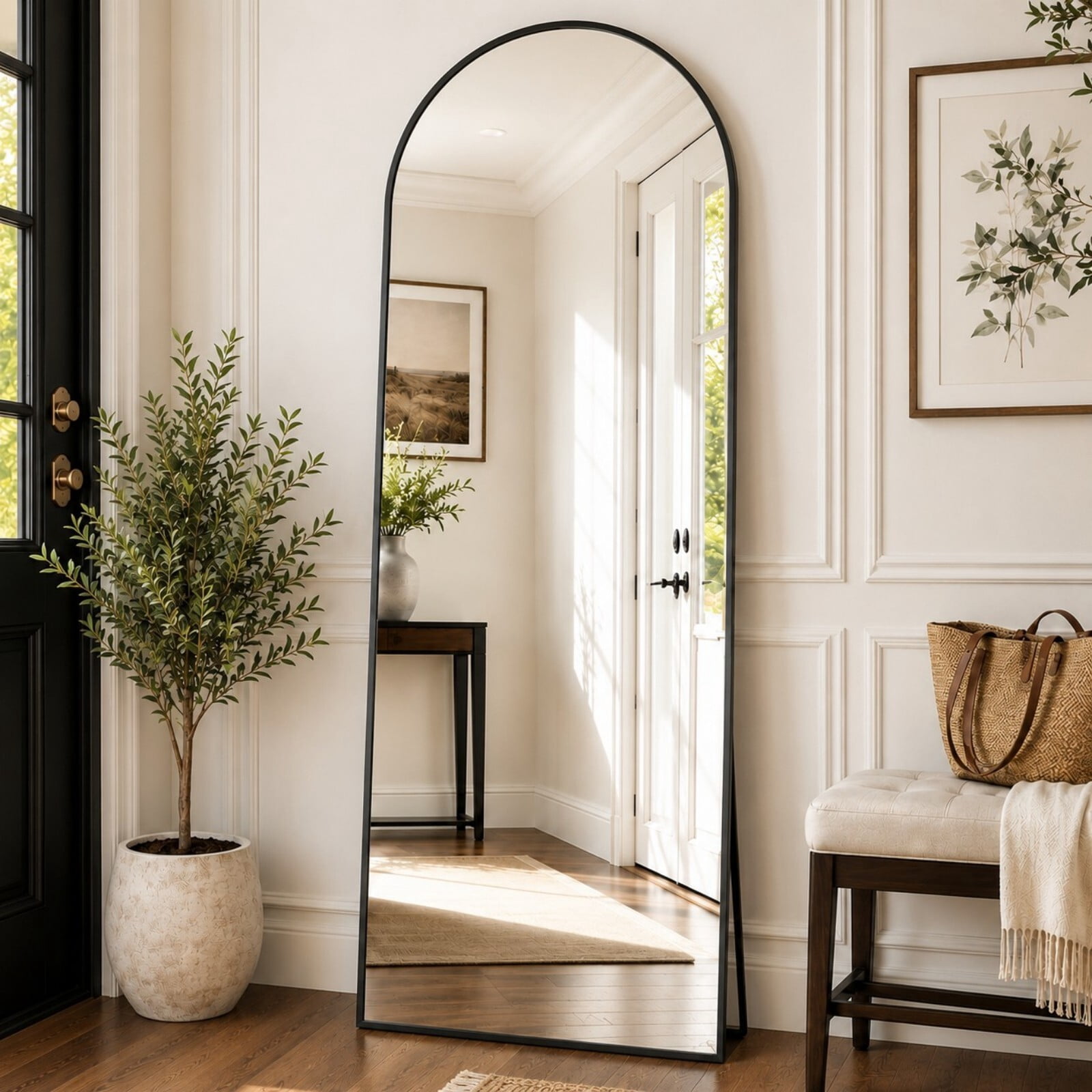 GRAHMCY 64"x 21.2" Arched Full Length Mirror Full Body Floor Mirrors, Black