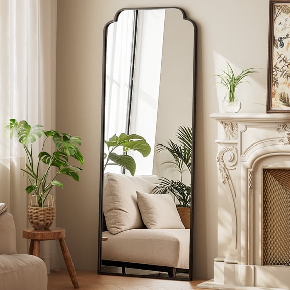 GRAHMCY 64"x21" Arched Full Length Foor Mirror Wall-Mounted Mirror with Deep Frame, Black