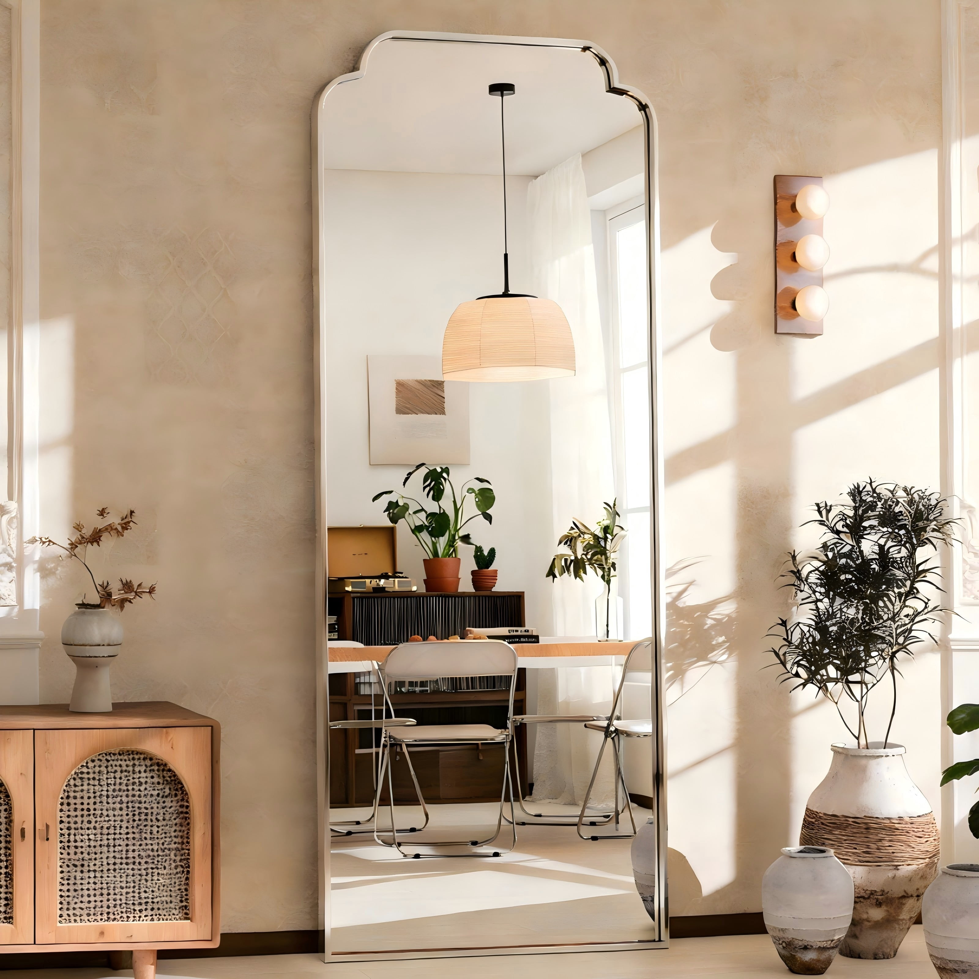 GRAHMCY 69"x25" Arched Full Length Foor Mirror Wall-Mounted Mirror with Deep Frame, Silver