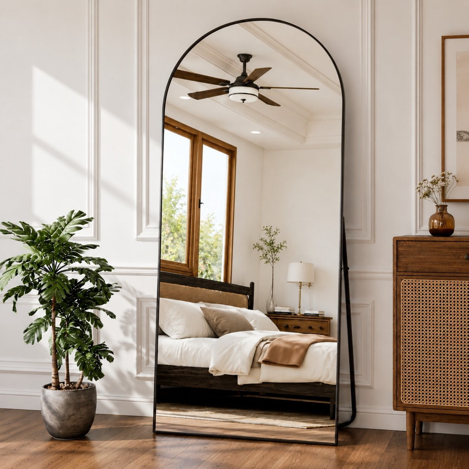 GRAHMCY 71" x 30.2" Arched Large Full Length Mirror Wall Mounted Floor Mirror with Stand, Black