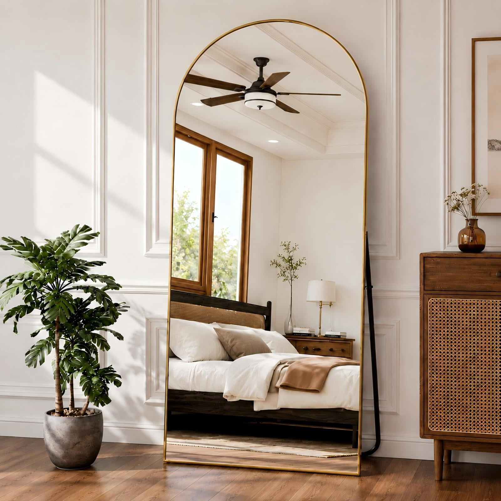 GRAHMCY 71" x 30.2" Arched Large Full Length Mirror Wall Mounted Floor Mirror with Stand, Gold