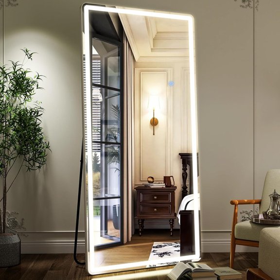 GRAHMCY 71"x 30" LED Rectangular Full Length Mirror Standing Floor Mirror with Rounded Corners,White