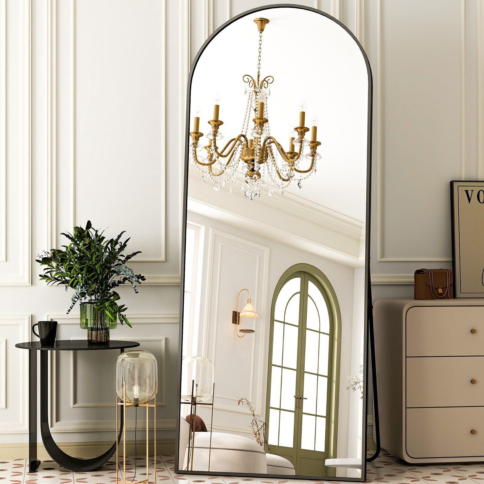 GRAHMCY 71"x26" Arched Full Length Mirror Floor Standing Mirror, Black
