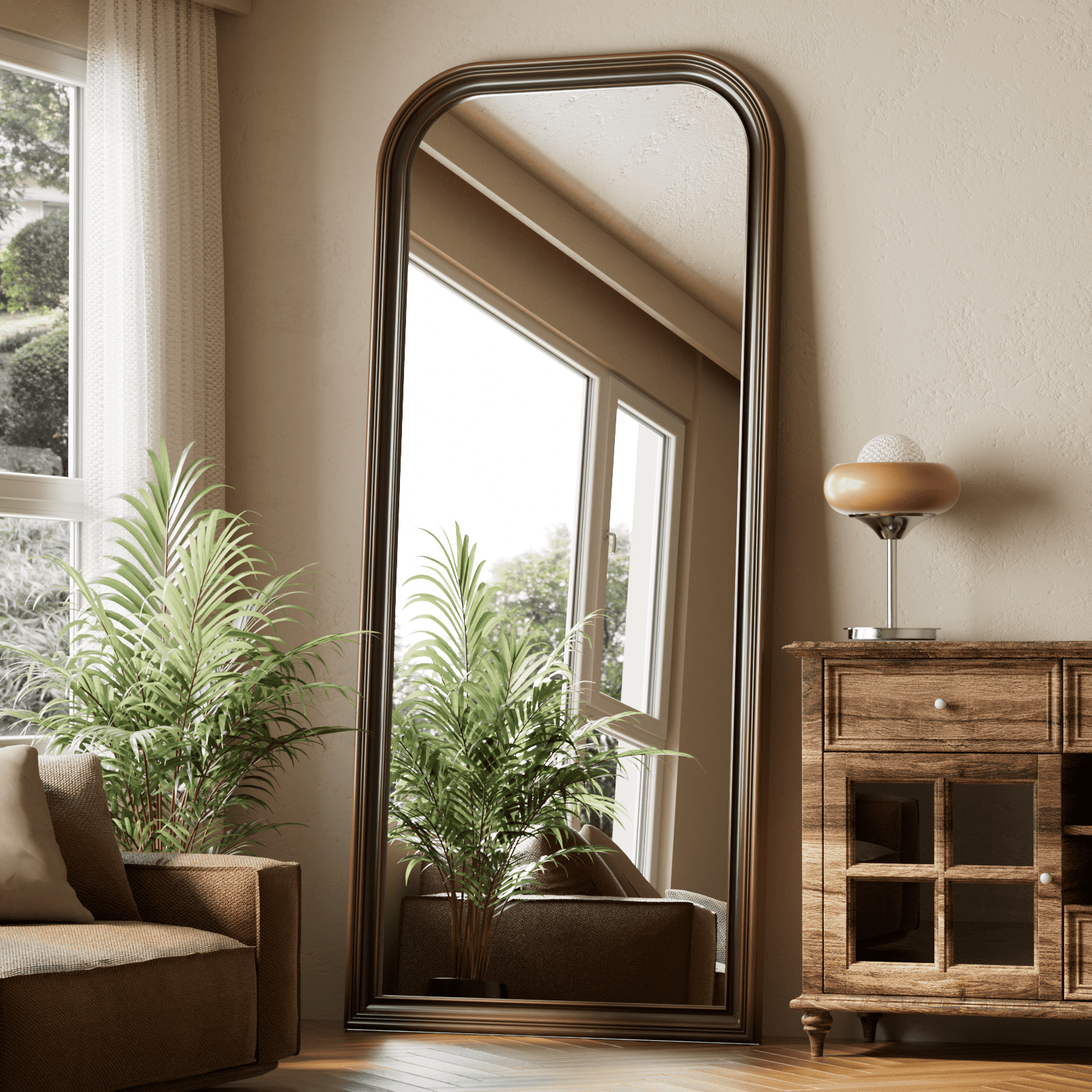 GRAHMCY 71"x32" Arched Full Length Mirror Vintage Floor Mirror, Antique Bronze