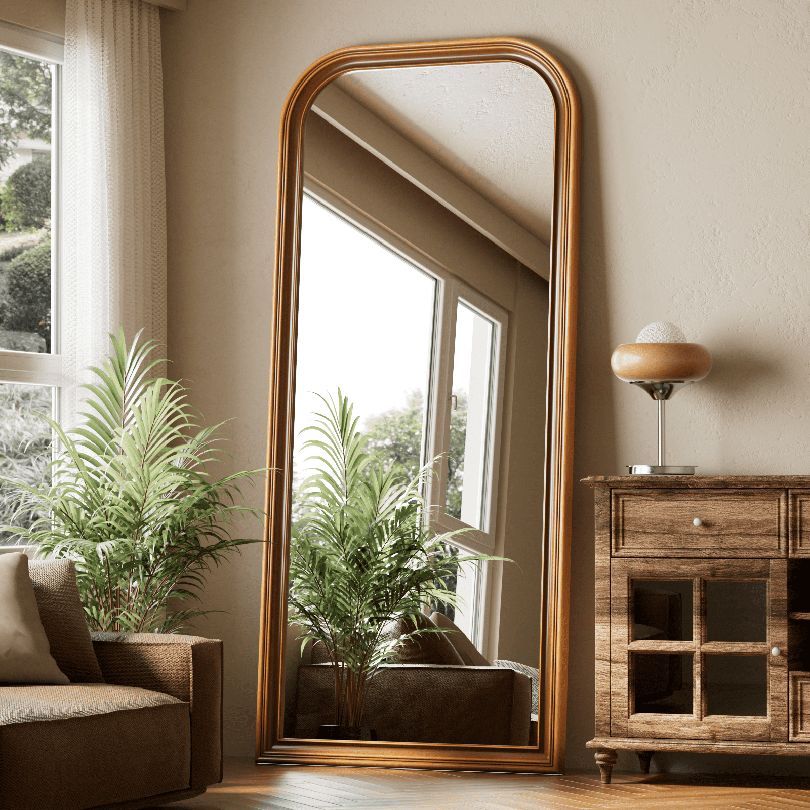 GRAHMCY 71"x32" Arched Full Length Mirror Vintage Floor Mirror, Antique Gold