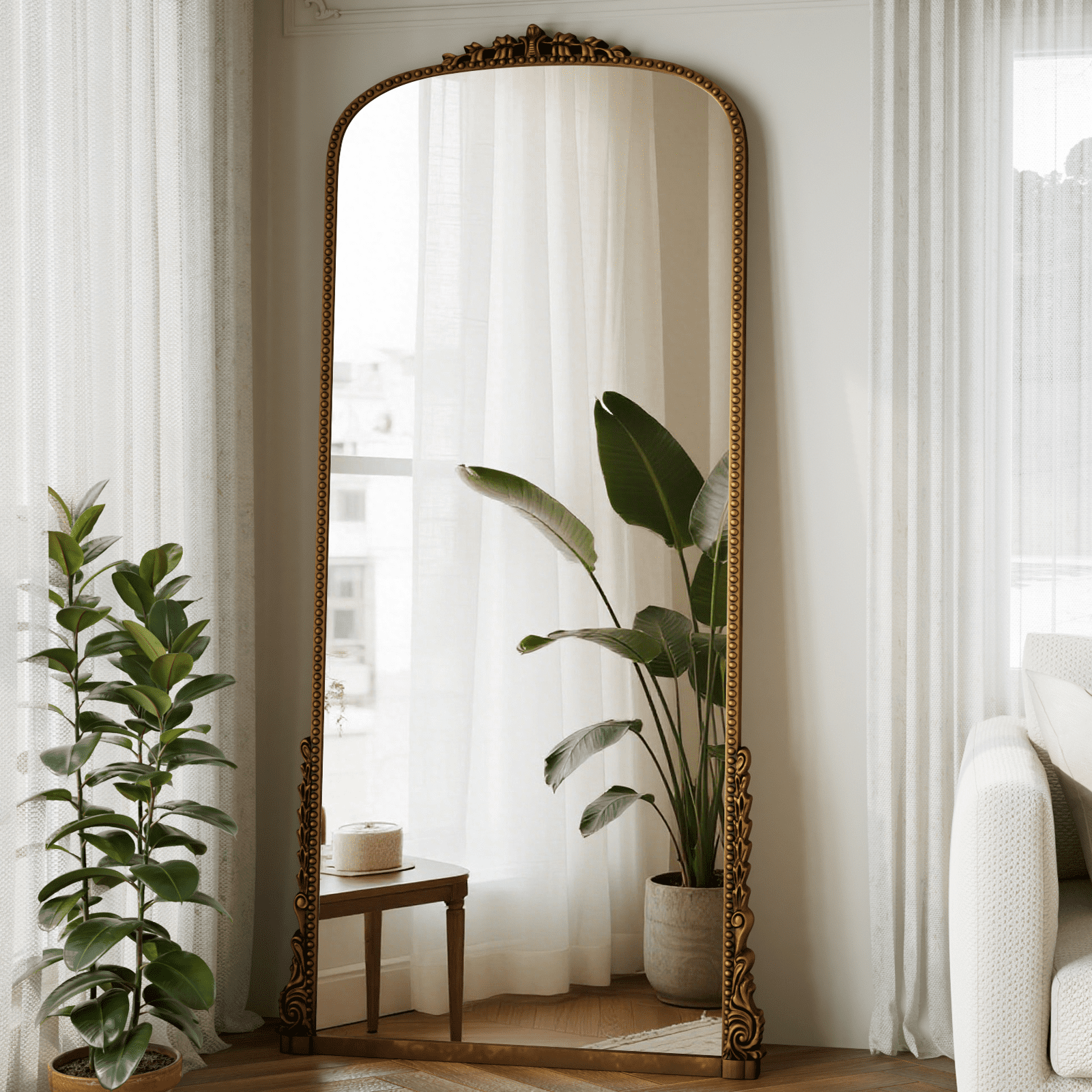 GRAHMCY 71"x32" Vintage Arched Full Length Mirror Floor Mirror, Antique Gold