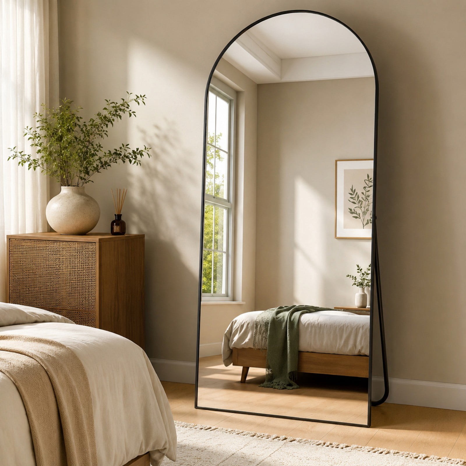 GRAHMCY 76"x34" Arched Full Length Mirror Floor Standing Mirror, Black