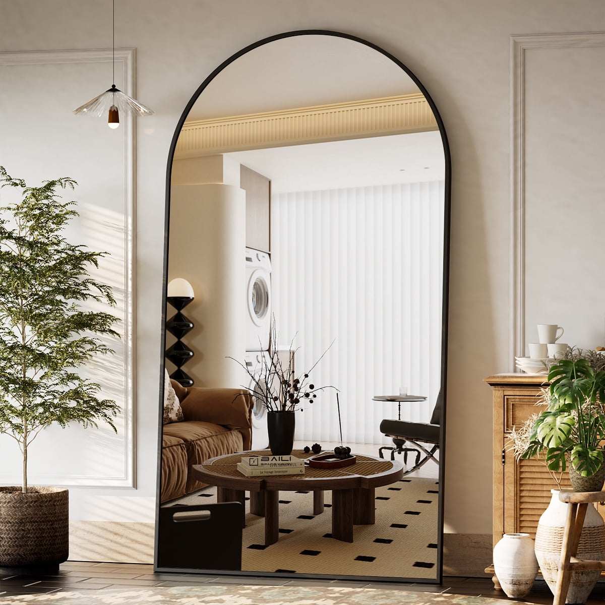 GRAHMCY 77"x38" Arched Full Length Floor Mirror Free-standing Mirror with Aluminum Alloy Frame, Black